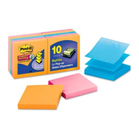 3M Post-it Pop-up Notes Super Sticky Pop-Up Notes R33010SSAN, 3" x 3", Glow, 90 Sheets, 10/Pack R33010SSAN